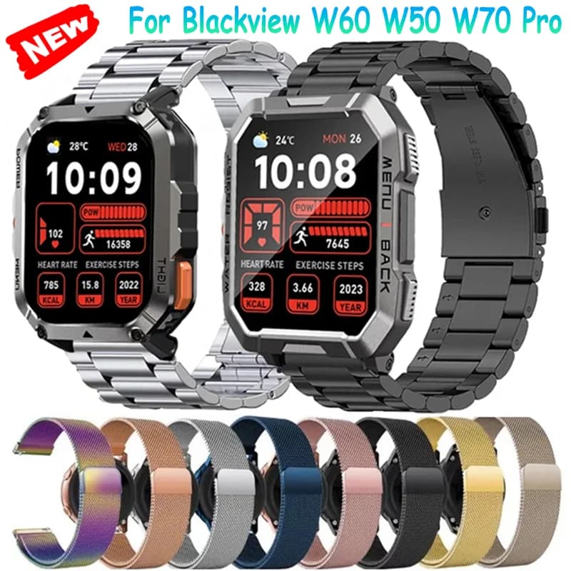 Cinturino in acciaio inossidabile da 22 mm per Blackview W70 Pro Smartwatch cinturino alla moda ad anello milanese per Blackview W60 W50 W50 Pro Correa
