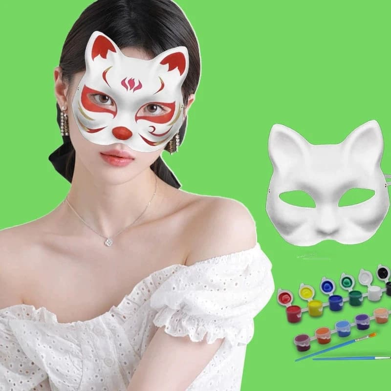 5-50PCS Therian Masks White Cat Masks Blank DIY Halloween Mask Animal Half Facemasks Masquerade Cosplay Party