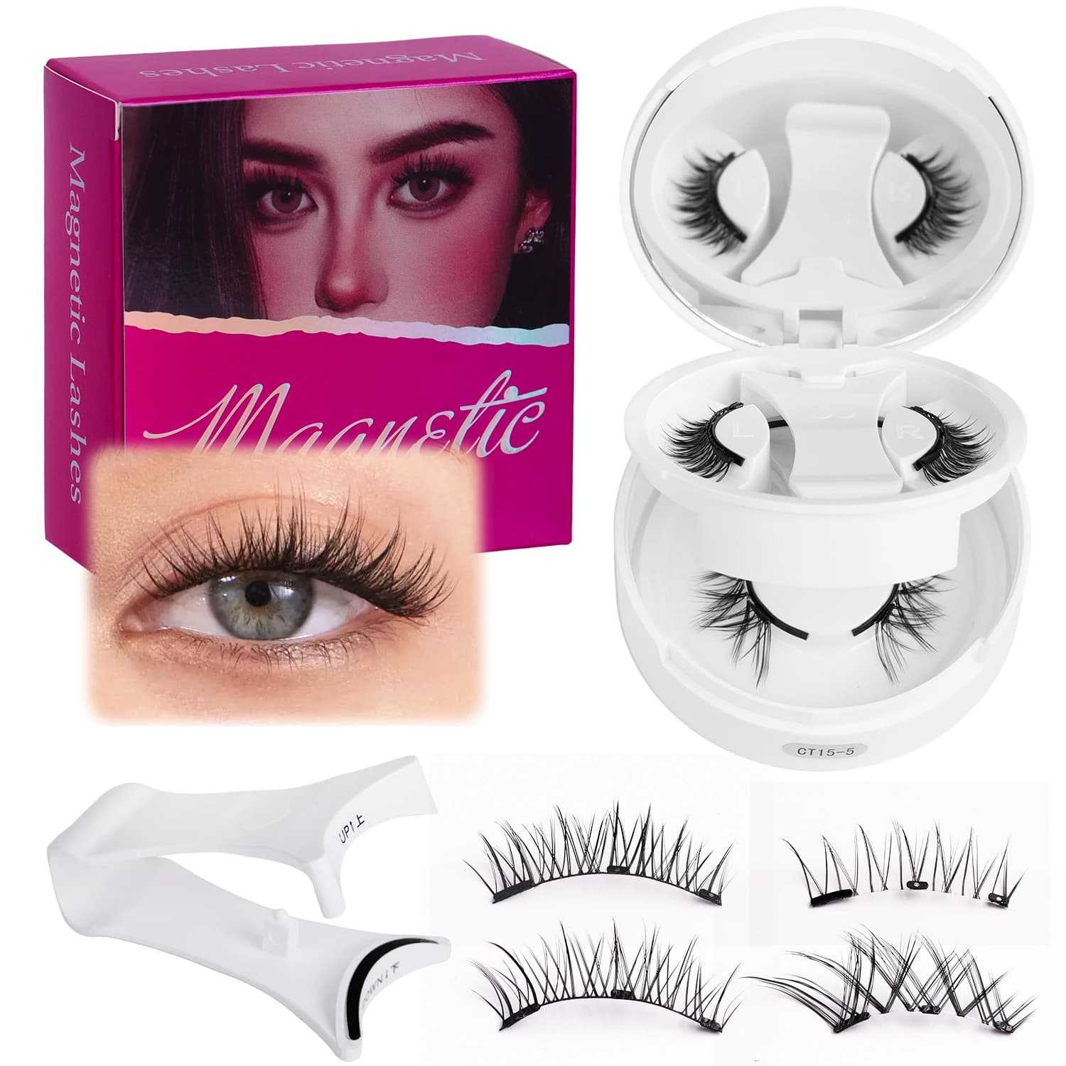 Set ciglia finte magnetiche: ciglia finte morbide, riutilizzabili, senza colla, impermeabili, dall'aspetto naturale, include pinzette.