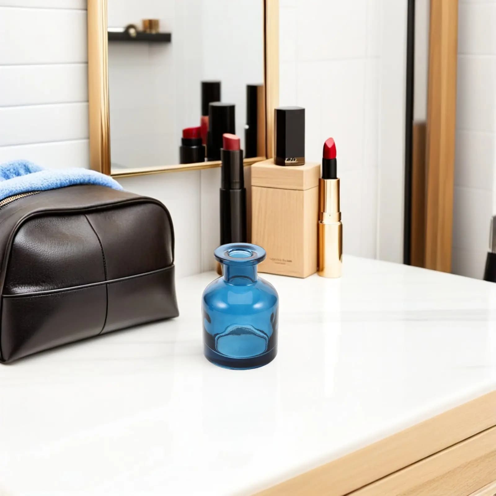 2 Pieces Bottles Blue Glass Diffusers Great Capacity Rechargeable Vacuum Container for Aroms and Perfumes