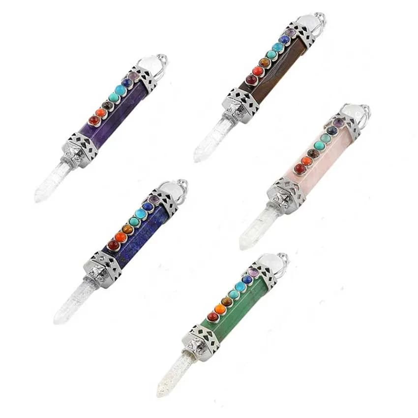 Pendoli esagonali di ametista di cristallo curativo naturale per la divinazione di rabdomanzia 7 perline di pietra di Chakra ciondolo con pendoli di quarzo Reiki
