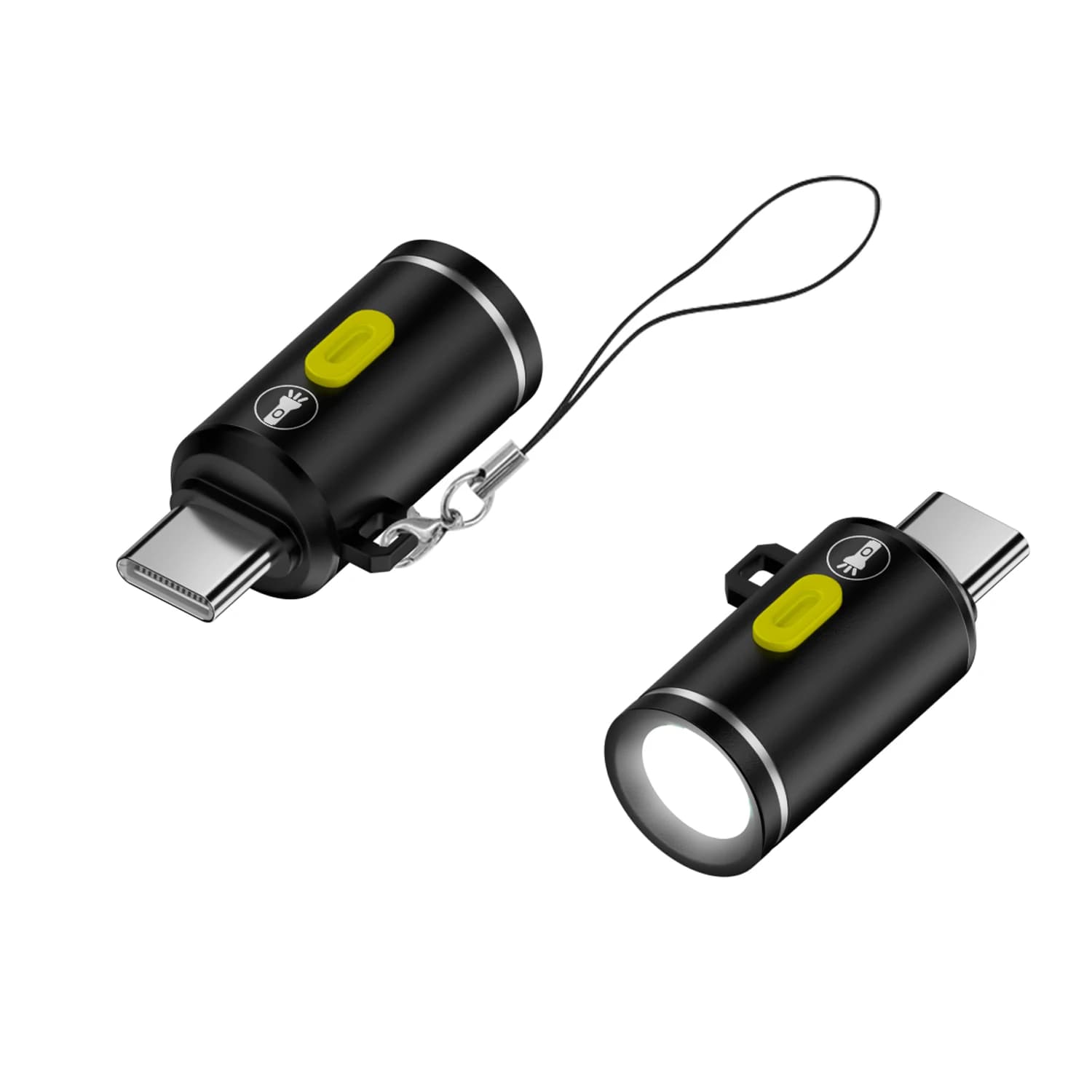 2 mini torce LED USB-C da 210 lumen, luce notturna portatile con gancio portachiavi per telefono, power bank, esterni