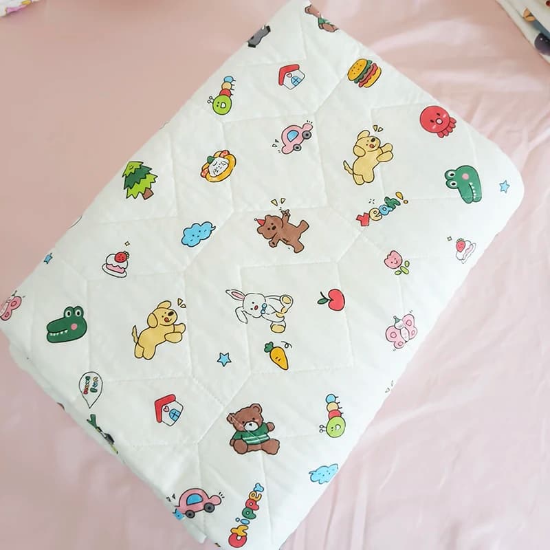 Coperta sottile in puro cotone per aria condizionata, lenzuolo con angoli, copridivano lavato con cartoni animati, coperta per neonati, trapuntino estivo traspirante