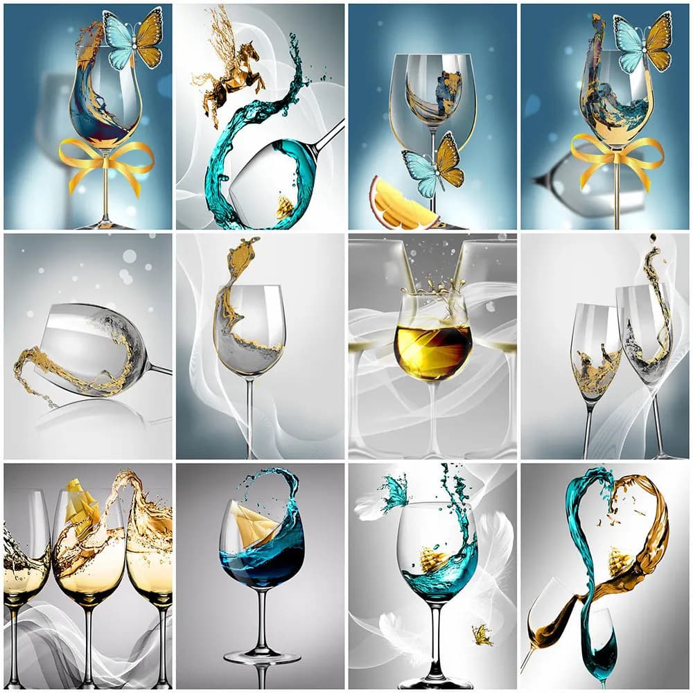 HUACAN 5D diamante arte pittura bicchiere da vino trapano pieno diamante ricamo paesaggio tazza immagine strass arte moderna decorazioni per la casa