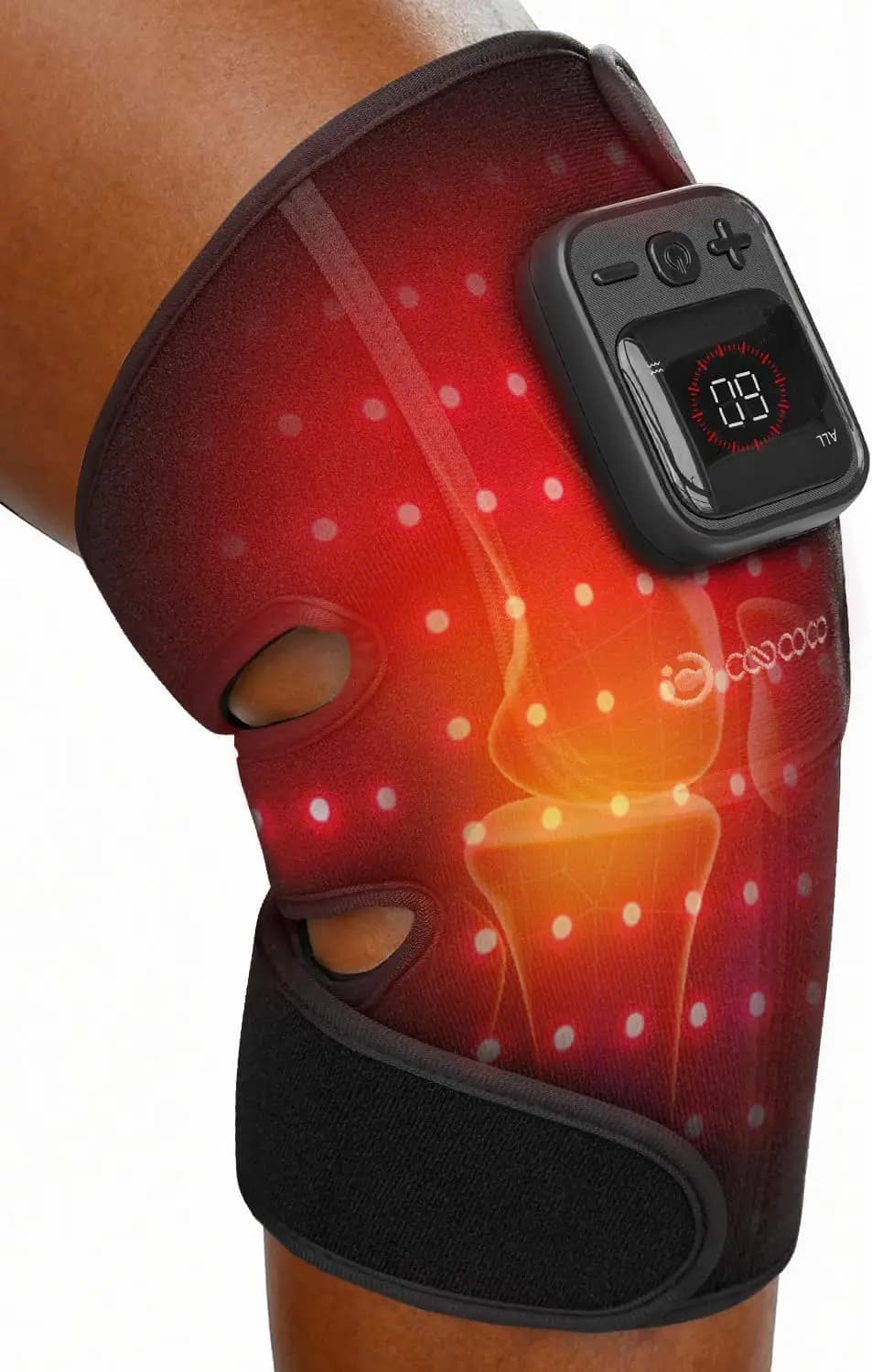 Massaggiatore per Ginocchia con Terapia a Luce Rossa per Alleviare il Dolore, Fascia Riscaldata Senza Fili con Batteria da 5000mAh, Cuscinetto Riscaldante Compatibile con FSA