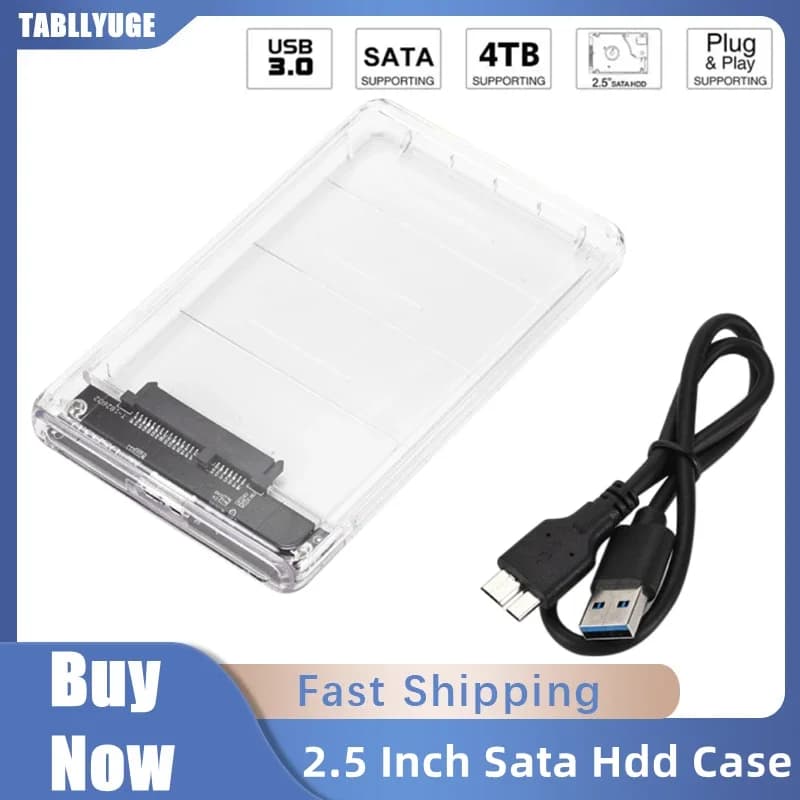 Custodia HDD SSD da 2,5 pollici SATA a USB 3.0 Custodia per disco rigido esterno trasparente senza attrezzi da 5 Gbps Supporto UASP SATA per PC portatile