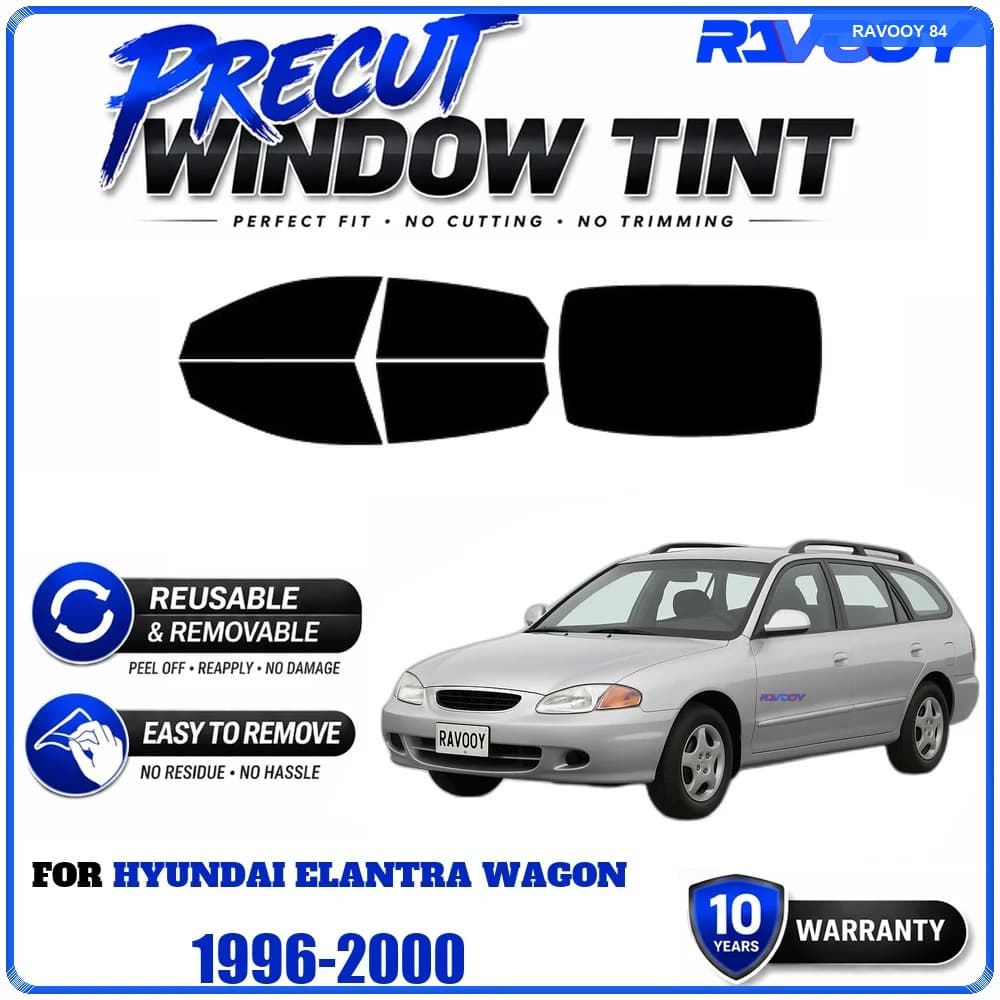 RAVOOY Precut Window Tint, Reusable Removable EPU Film, Custom Fit for Hyundai Elantra Wagon 1996-2000, UV Heat Protection