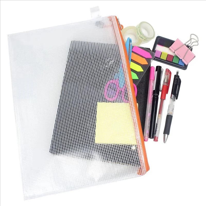 QWE-48Pcs Borsa per documenti con cerniera in rete, cartelle di file con cerniera impermeabile, formato A4, per forniture per ufficio scolastico, borse da viaggio