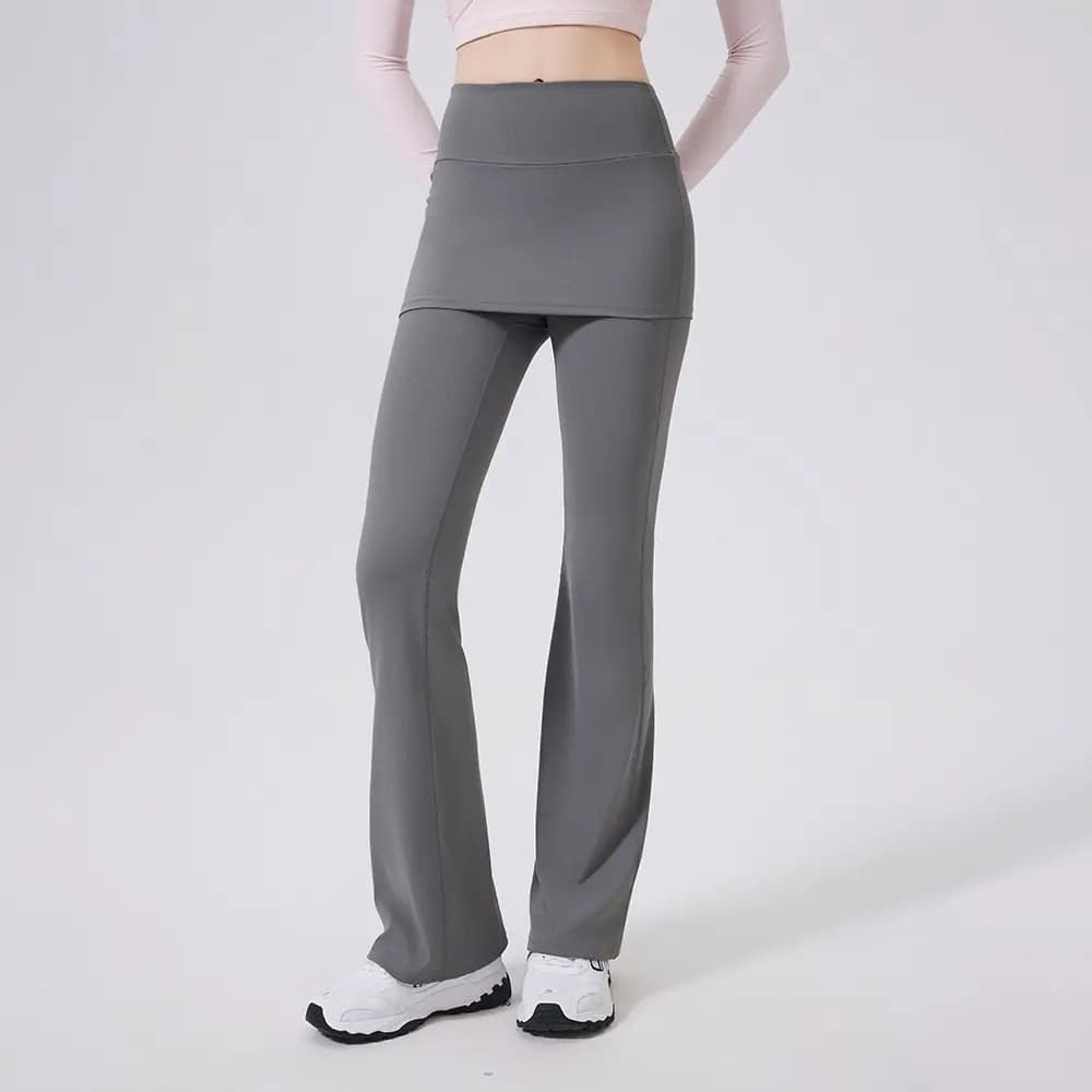 Pantaloni da yoga di alta gamma da donna, pantaloni sportivi a zampa con gonna copri-fianchi, leggings da corsa, pantaloni da allenamento per danza, pilates e fitness