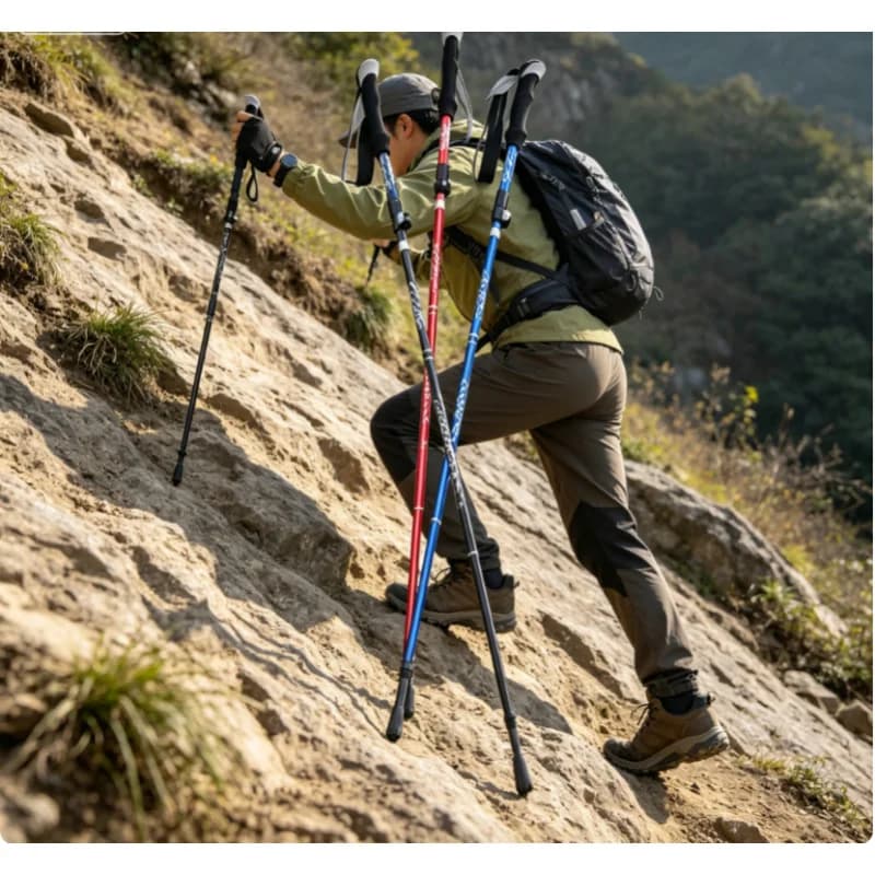 130cm Foldable Telescopic Trekking Poles Portable Walking Sticks for Hiking Camping Elderly Use
