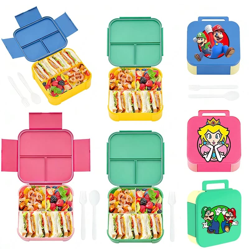 Set Pranzo Bento Super Mario per Bambini e Bambine, Luigi e Principessa Peach, con Forchetta e Cucchiaio, Contenitore Portatile per la Scuola