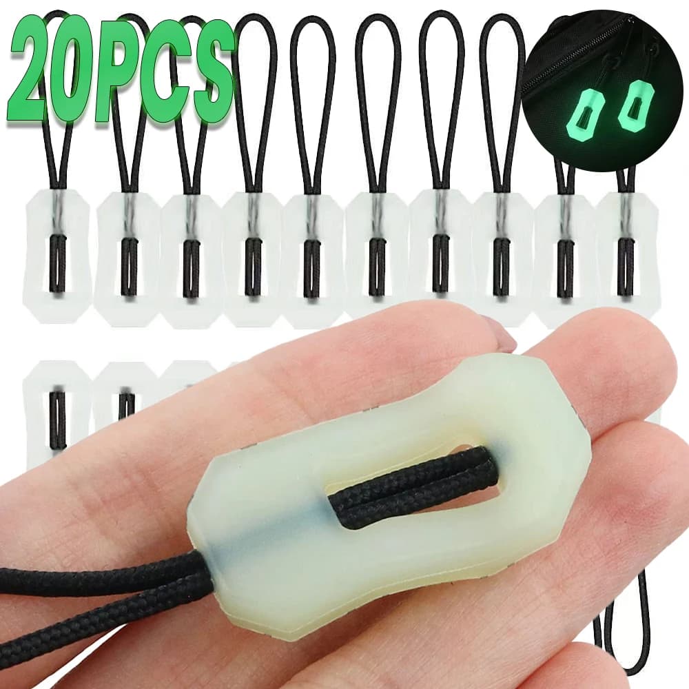 20 pieces bright zipper pull rope glow in the dark head of the zipper anti-lost backpack clothes jackets repair kit diy tool sewing
