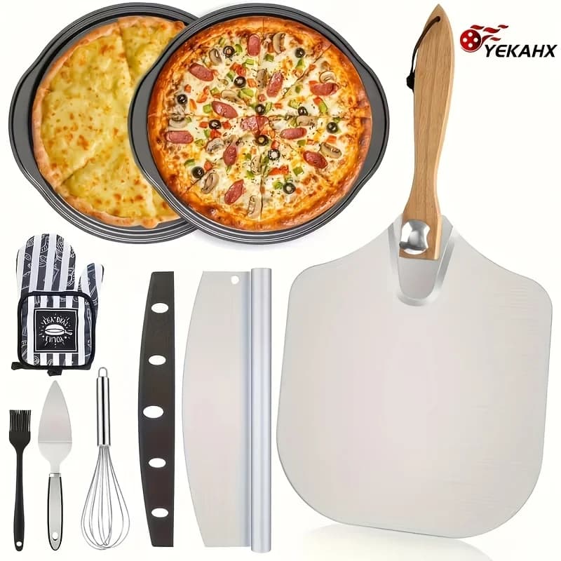 us7pcs Professional Oven Pizza Stone Set, Includes Heat-resistant Gloves, Oil Brush, Spatula, Pizza Cutter, Shockproof And Heat-resistantd