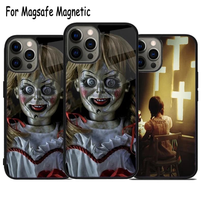 Annabelle Film horror carica cassa del telefono per iPhone 17 Air 15 16 16e 14 13 11 12 Pro Max Plus Magsafe copertura paraurti magnetica
