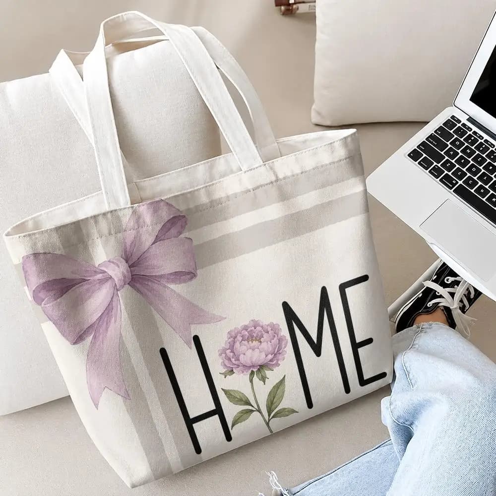 Pink Rose Storage Bags 2-Piece Set Double-Sided Print with Zipper Canvas Eco Tote Bag for Beach Travel Picnic