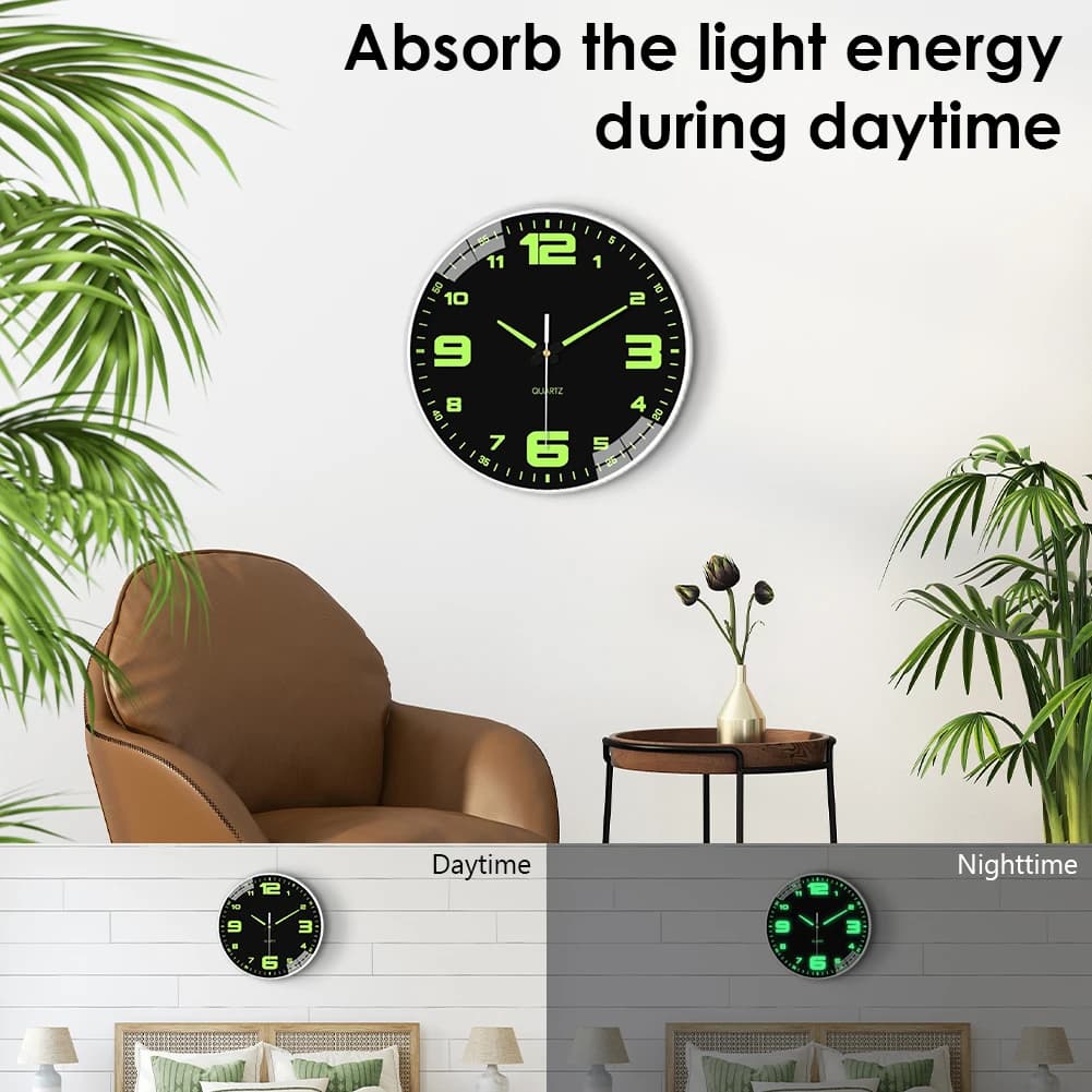 Orologio da parete con luce notturna, a batteria, luminoso al buio, silenzioso, per soggiorno e camera da letto.