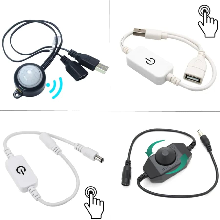 Interruttore Dimmer con Sensore di Movimento PIR a Infrarossi Regolabile con Manopola Touch 5V 12V 24V USB DC per Strisce LED e Lampade Notturne