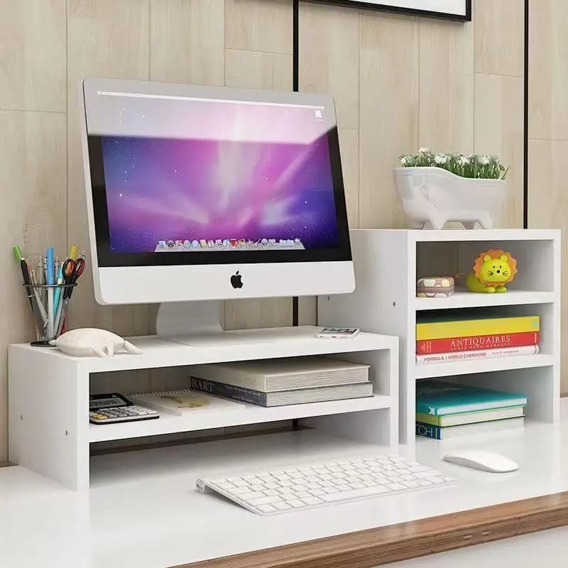 Computer Monitor Riser Stand Office Desktop Organizer Storage Shelf Desktop Display Holder Multi-Purpose 3 Layers Wood Screw-In