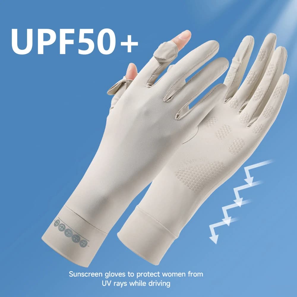 A Pair of Sun Protection Gloves for Women, Mid-Length, Breathable, Non-Slip, Summer Cycling Gloves, Ice Silk Flip-Top Fingerless Gloves