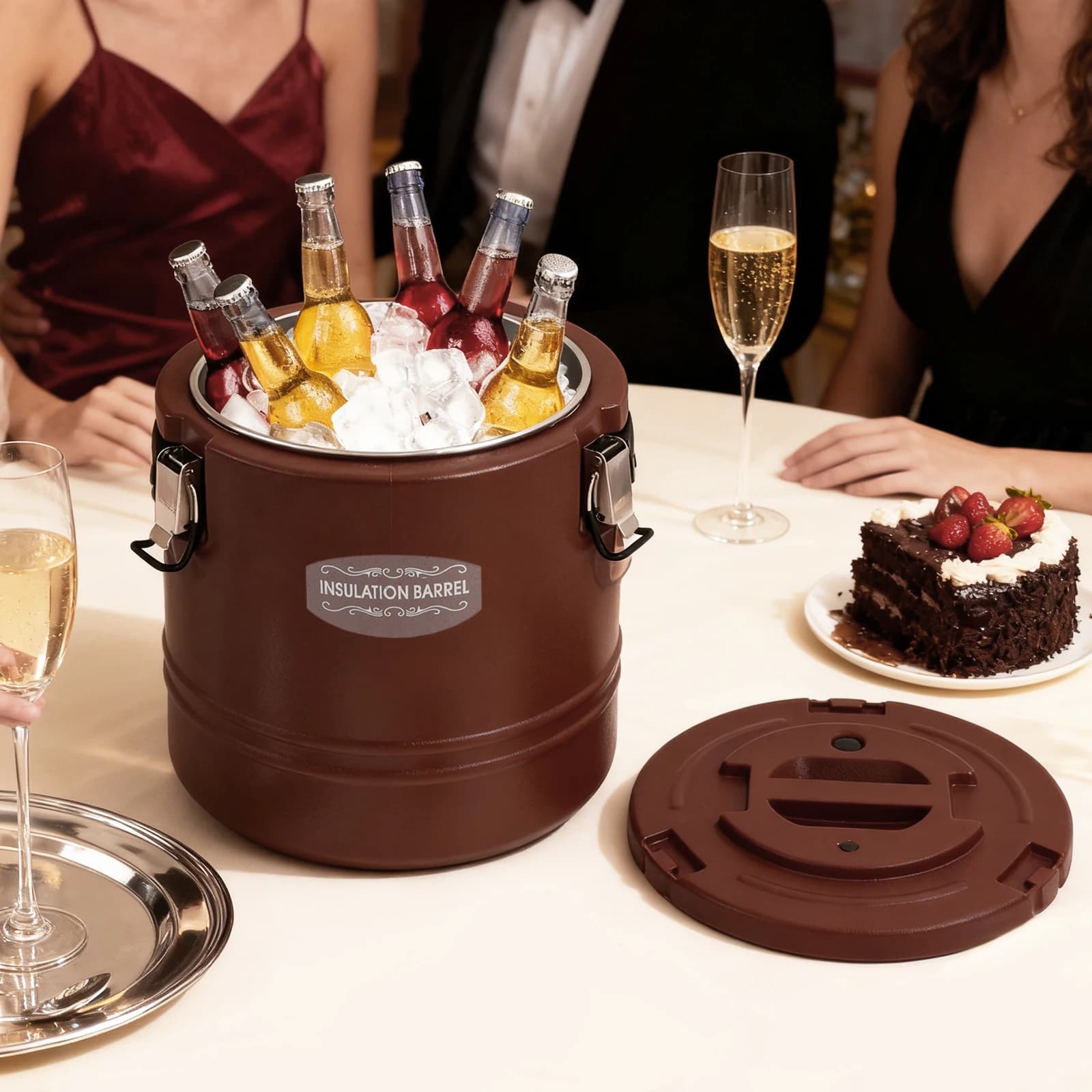 Thermal Container for Foods of 15L, Insulated Bucket, Stainless Steel Portable Container for Hot and Cold Foods, for Kitchen and Buffet