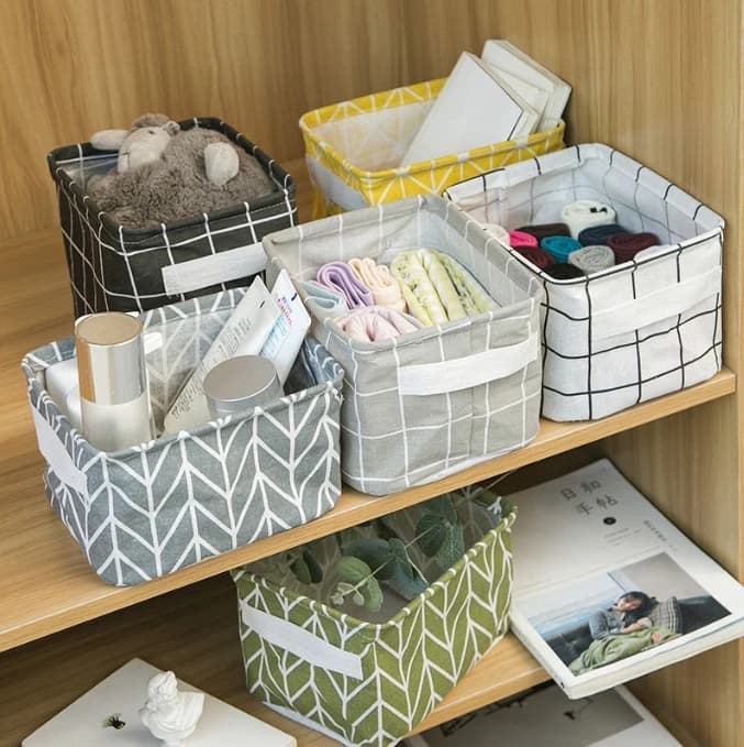 Linen Desktop Sundries Storage Basket Toy Storage Box Laundry Underwear Cosmetic Organizer for Office Stationery