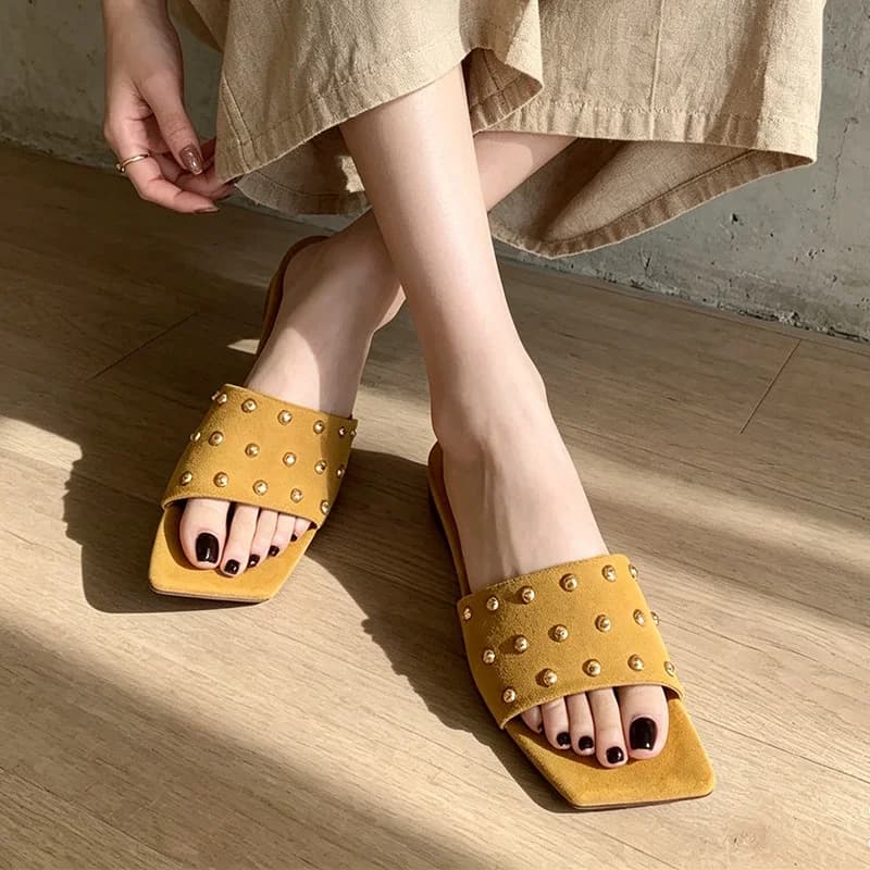 Women Square Toe Slippers Flats Sandals New Woman Shoes 2026 Trend Comfort Walking Shoes Casual Flip Flops Mujer Slides Zapatos