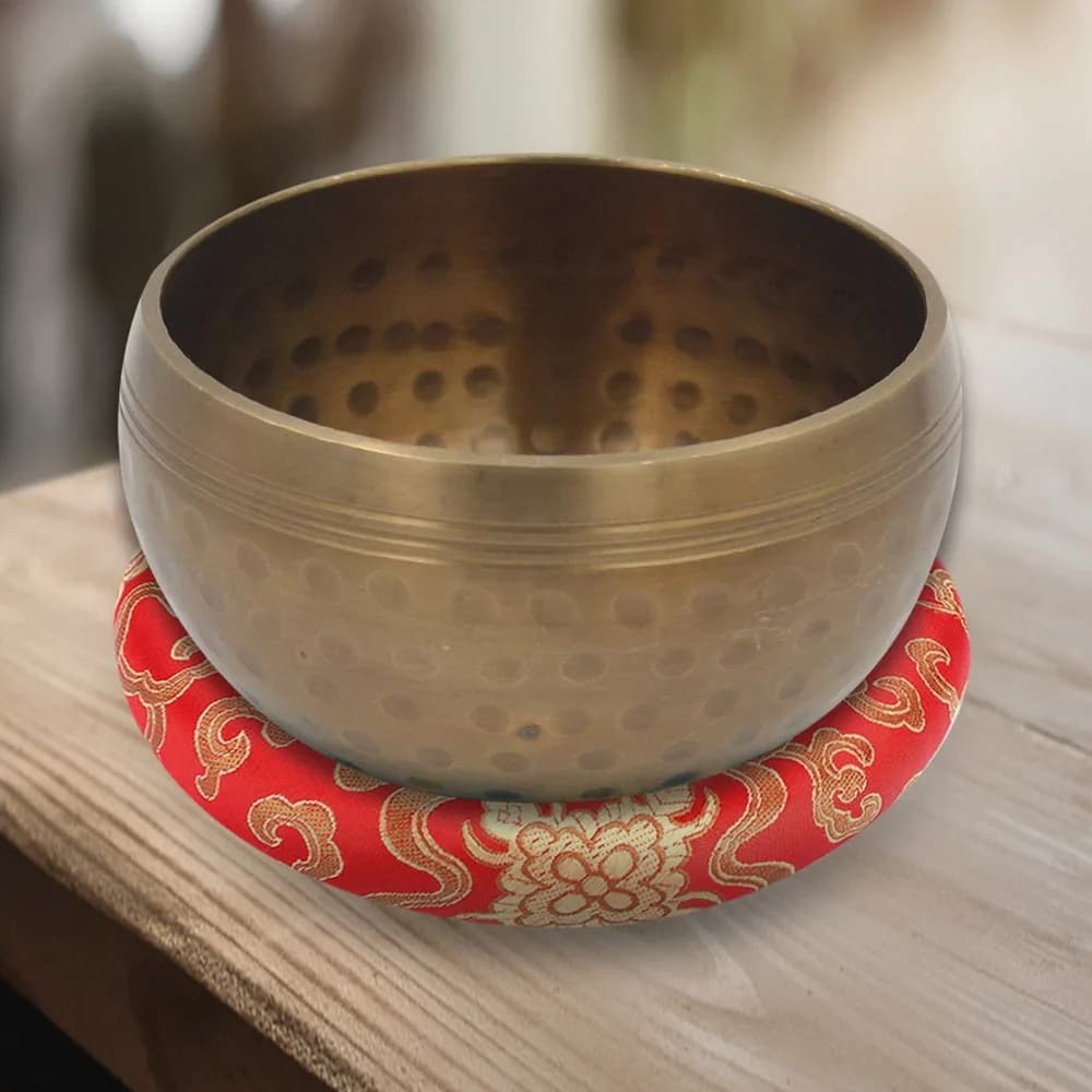 ​Silk Brocade ​Singing Bowl Cushion​ 18cm Diameter​ ​Red/Blue ​Meditation Cushion Ring​ ​Handmade​ ​Round Shape​