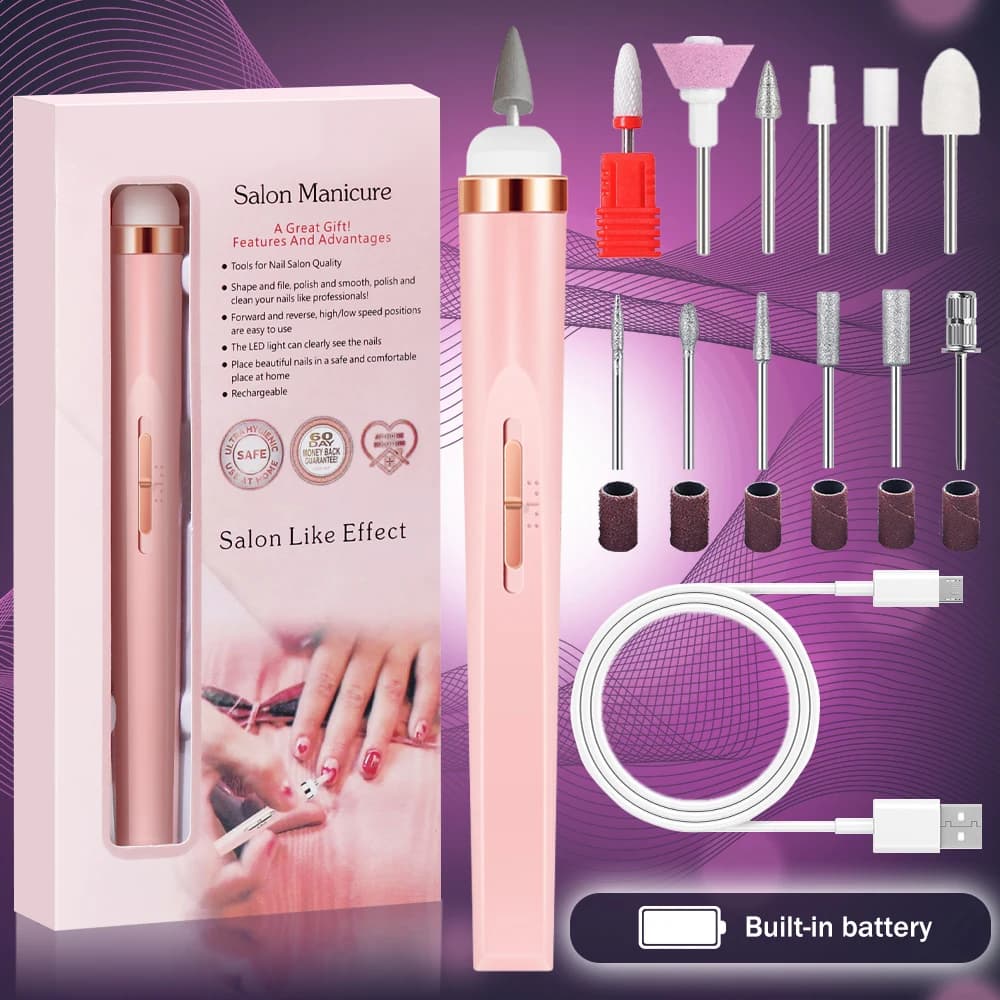 YIKOOLIN 5 in 1 Electric Nail Drill USB Charging Set Portable manicure Exfoliation and polishing for beauty salon