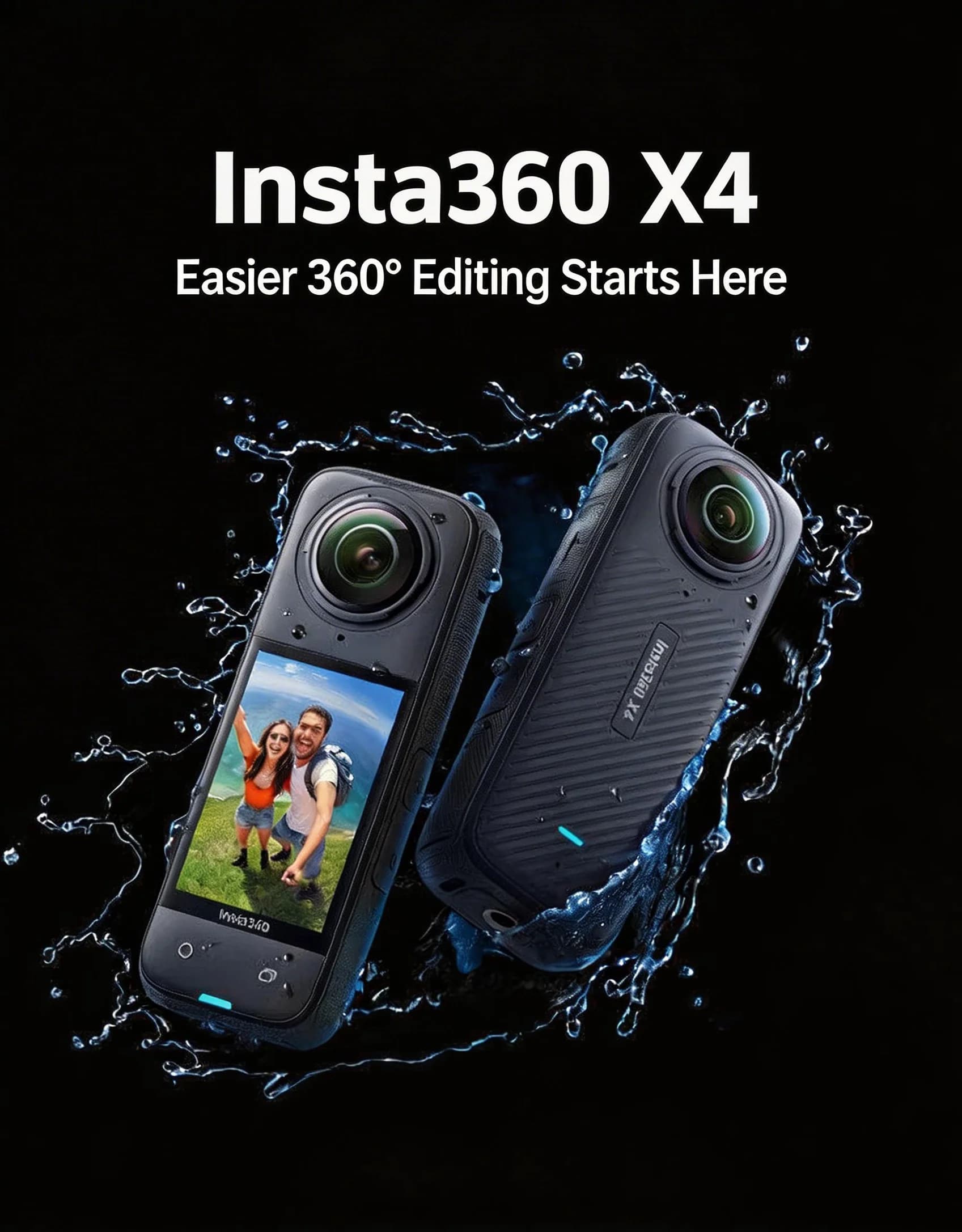 Insta360 X4 Videocamera d'azione impermeabile a 360° 8K 72MP Magic In Action Active HDR con touchscreen da 2,5 pollici per Vlog, equitazione, sci