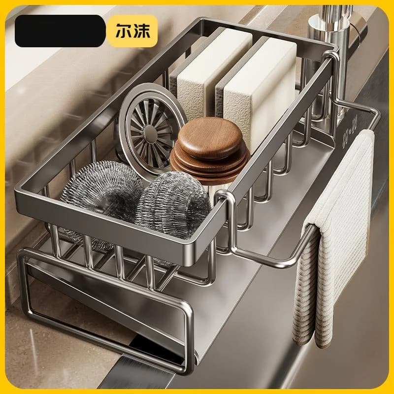 Kitchen Sink Drain Rack Dishcloth Storage Faucet Vegetable Basin Dishwashing Slot Storage Carbon Steel Shelf Organizer