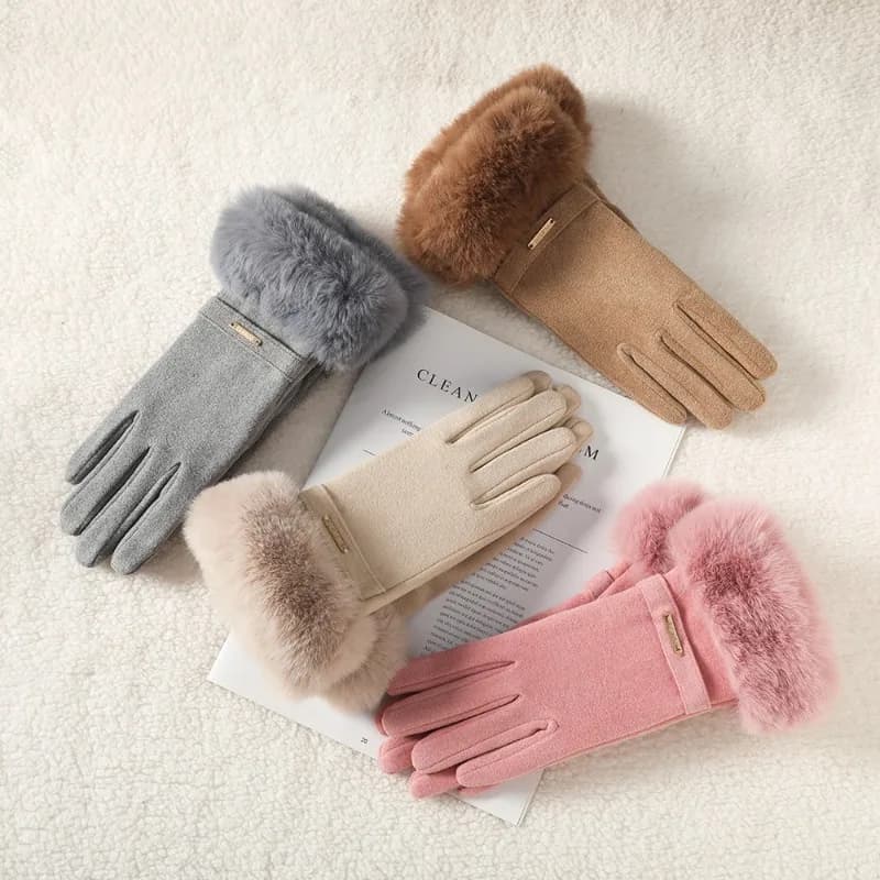 Women s Cold Resistant Windproof Fleece Gloves Velvet Cuff Touch Screen Compatible for Cycling Driving Autumn Winter