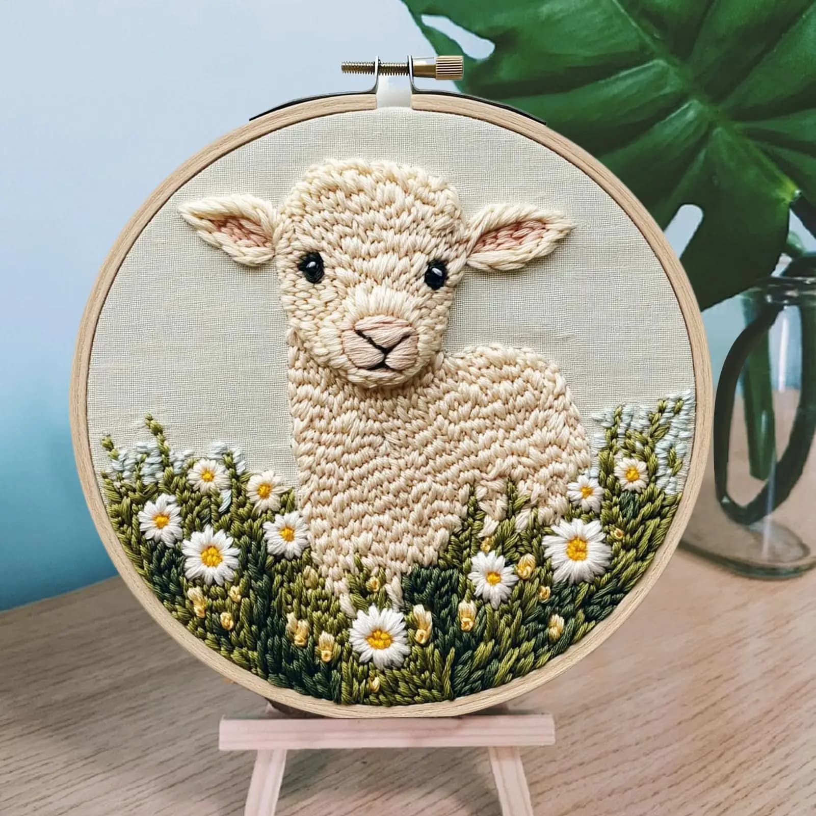 Punch Needle Kit Embroidery Punch Needle Kit Sheep Arts and Crafts with Threader Instruction Fabric Hoop Yarn Crafting Supplies