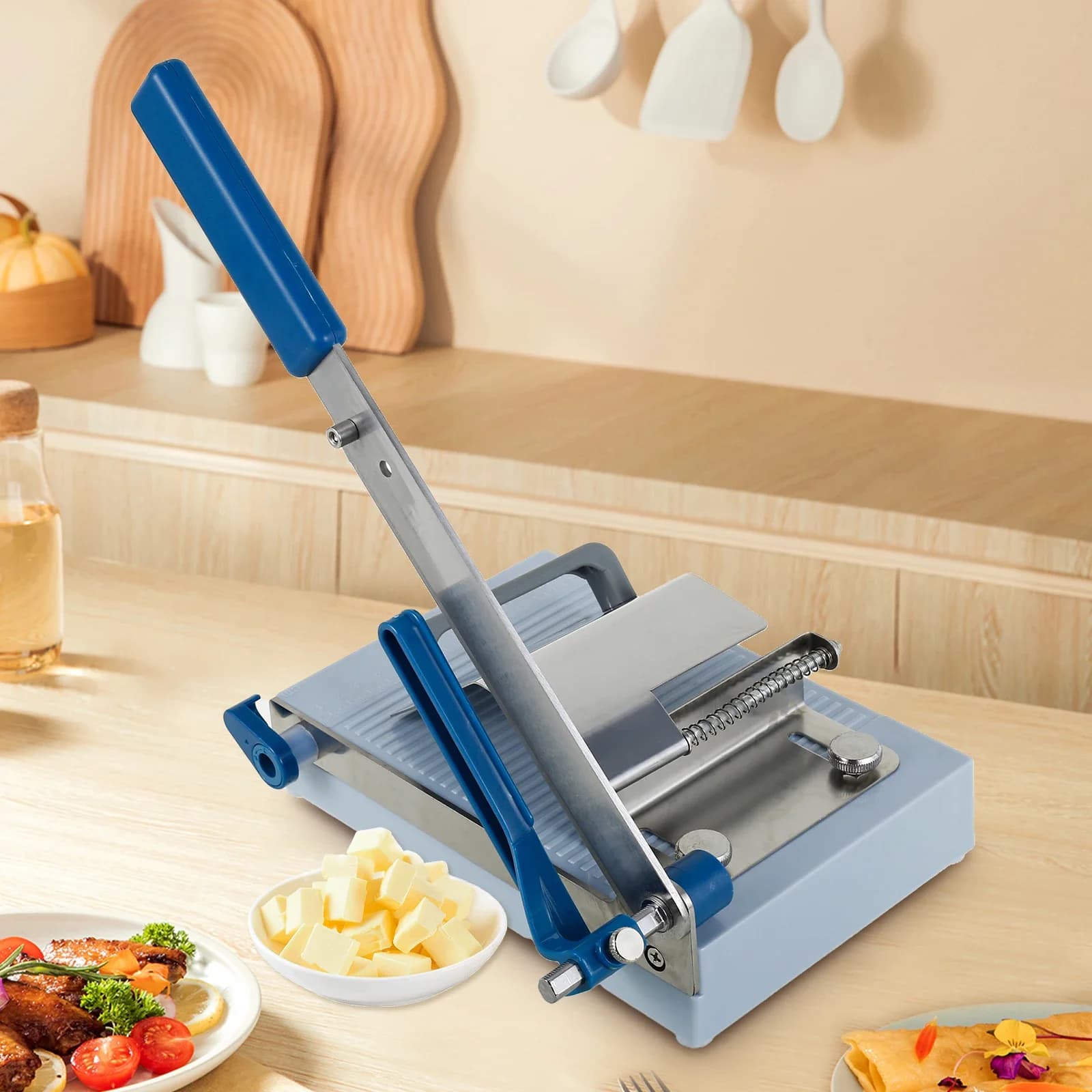Stainless steel food slicer with cutter Adjustable thickness Manual cutter for meat and cheese Hot pot Kitchen utensils for barbecue