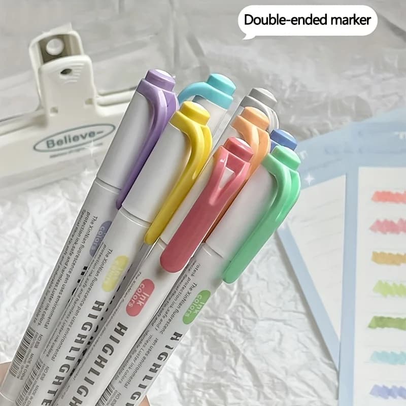 Set di 5 Evidenziatori a Doppia Punta, Pennarelli Fluorescenti per Disegno, Penne Evidenziatrici, Cancelleria Artistica Giapponese Carina in Colori Pastello