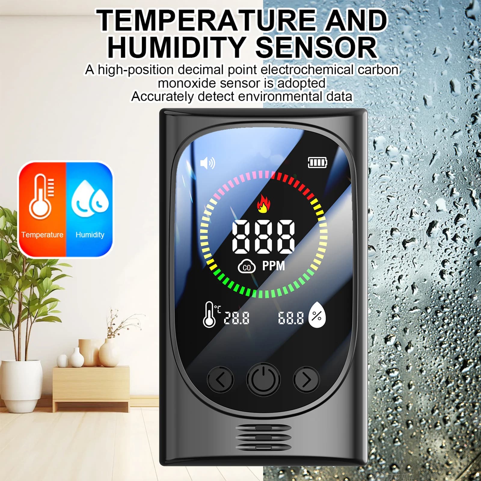 Rilevatore di Monossido di Carbonio Portatile 4-in-1, Mini Monitor CO da Parete con Display di Temperatura e Umidità per Viaggi, Casa e Camper