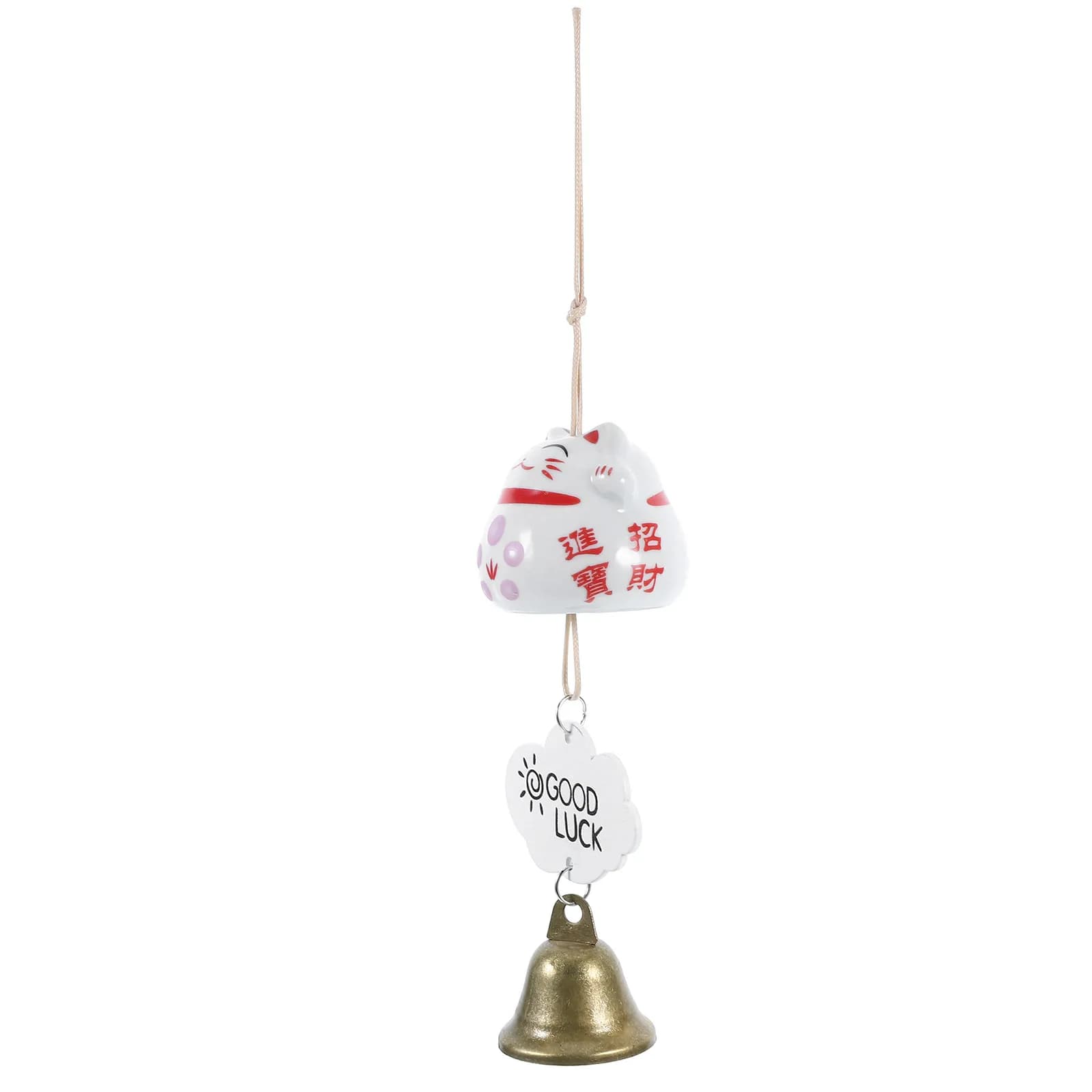 Ceramic Japanese Maneki-Neko Wind Chime Outdoor Garden Patio Balcony Decoration Handmade Good Luck Charm Soothing Bell Sound
