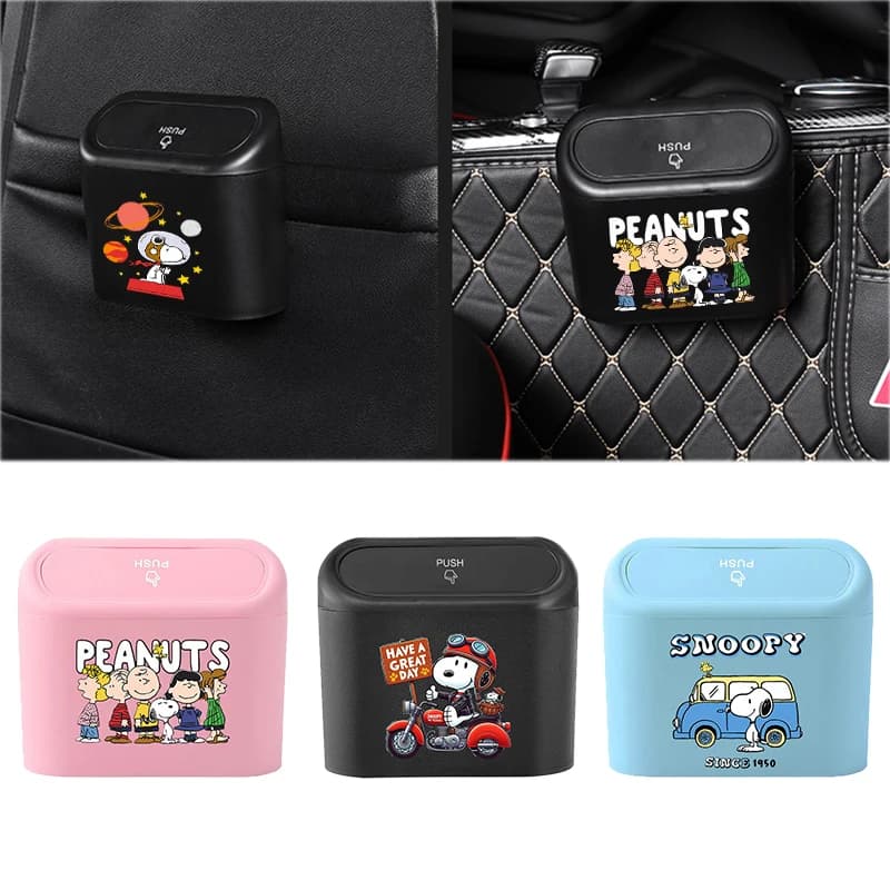 1 Pezzo Cestino per Auto Snoopy con Coperchio, Contenitore Multifunzione per Camera da Letto, Cestino per Rifiuti, Scatola Portaoggetti da Scrivania, Regalo 2025