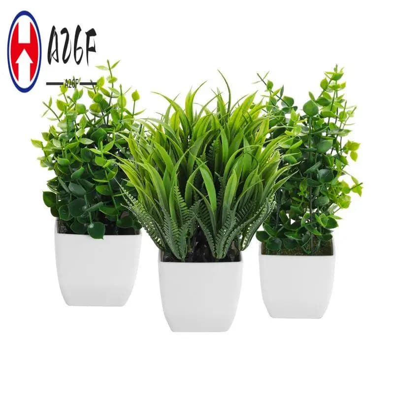 A26F-3 Pack of fake plants in pots Artificial eucalyptus plant Mini pot fake plants Small plastic wheat grass shrubs for interior