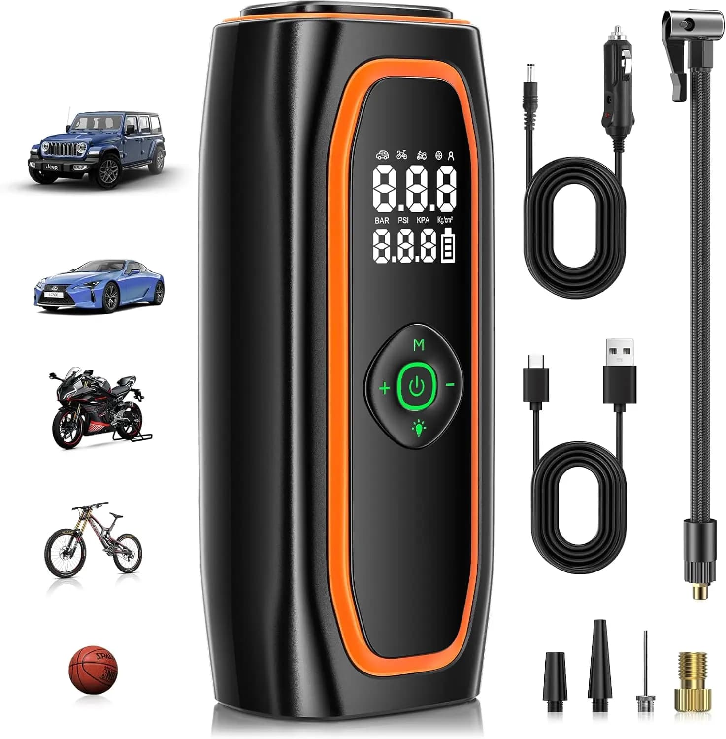 Gonfiatore portatile per pneumatici Pompa ad aria 220PSI con batteria da 26000 mAh, gonfiatore intelligente con un solo clic per auto, moto, bicicletta - Include P