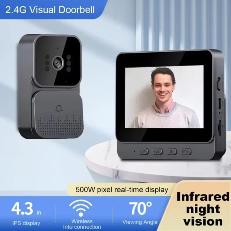 Videocitofono Wireless HD con Schermo LPS da 4.3 Pollici, Visione Notturna, Impermeabile, Telecamera per Porta Intelligente, Sicurezza Domestica