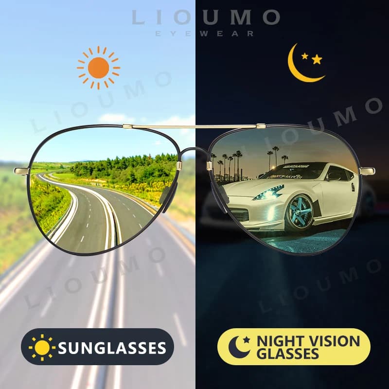 LIOUMO Pilot Sunglasses Polarized Men Photochromic Sun Glasses Women Day Night Driving Eyewear Memory Metal gafas de sol hombre