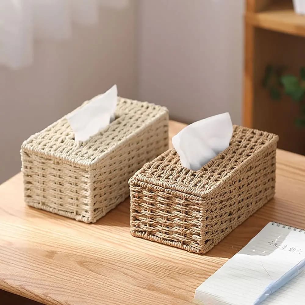 Creative Imitation Rattan Woven Tissue Box Large Capacity Vintage Napkin Holder Tissue Storage Organizer Dining-table