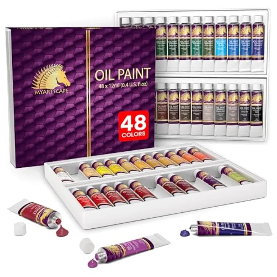 Oil Paint Set, 48 Colors, 48 x 0.4 fl oz 12 ml Tubes, Lightfast Heavy Body High Pigment Oil Paints for Artists, Beginners, Canv