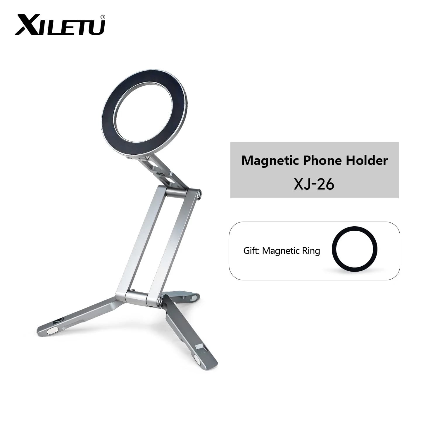 XILETU Treppiede magnetico per telefono Supporto da tavolo pieghevole portatile per smartphone Video selfie con Arca-Swiss e foro per vite 1/4
