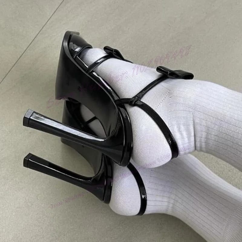 Slip On Sandali con nodo a fiocco nero Scarpe a punta per le donne Tacchi tagliati Tacchi alti sottili Scarpe da donna sexy 2023 Zapatos Para Mujere