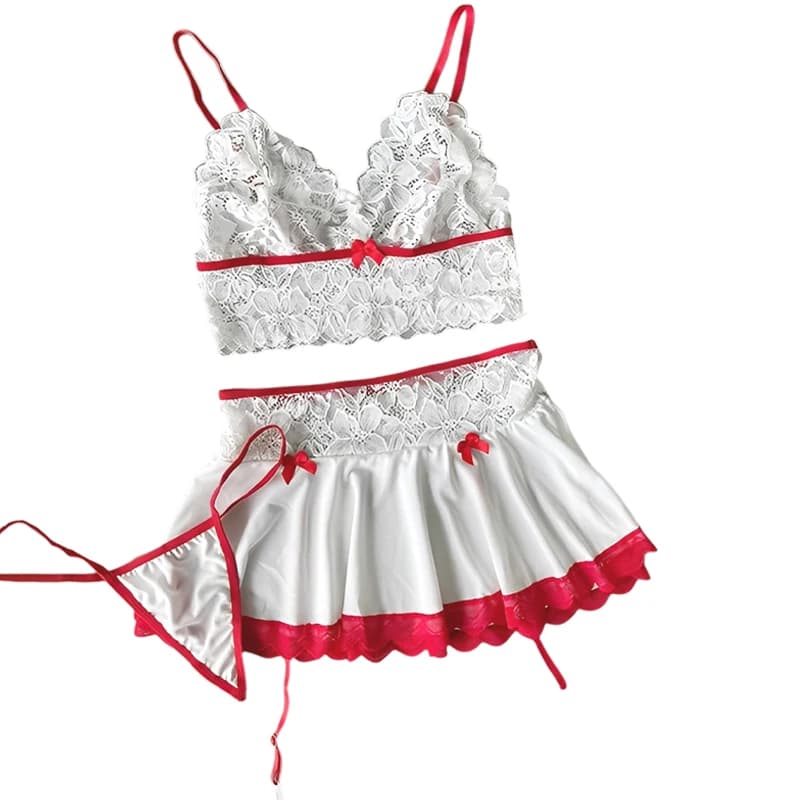 Completo intimo trasparente con reggiseno, slip, giarrettiera e perizoma, vestito sexy, costume, camicia da notte