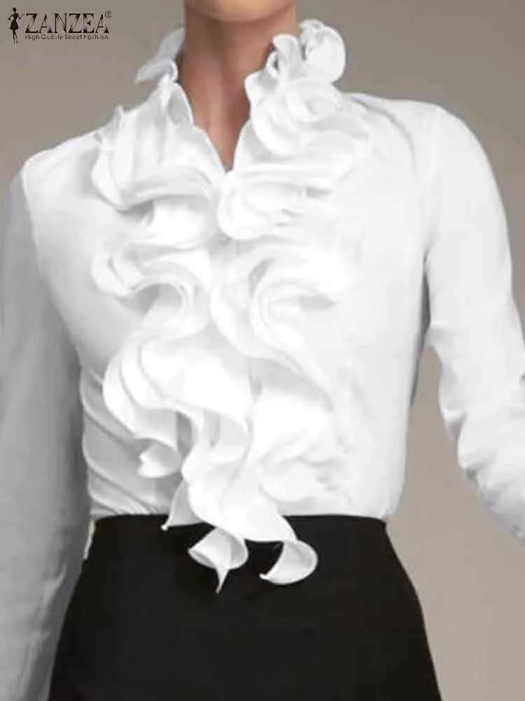 ZANZEA Autunno Ruffles Camicie Donna Manica lunga Lavoro Balza Camicetta Abbigliamento da ufficio femminile Blusas Party Chemise Ladies Chic Tunica Top