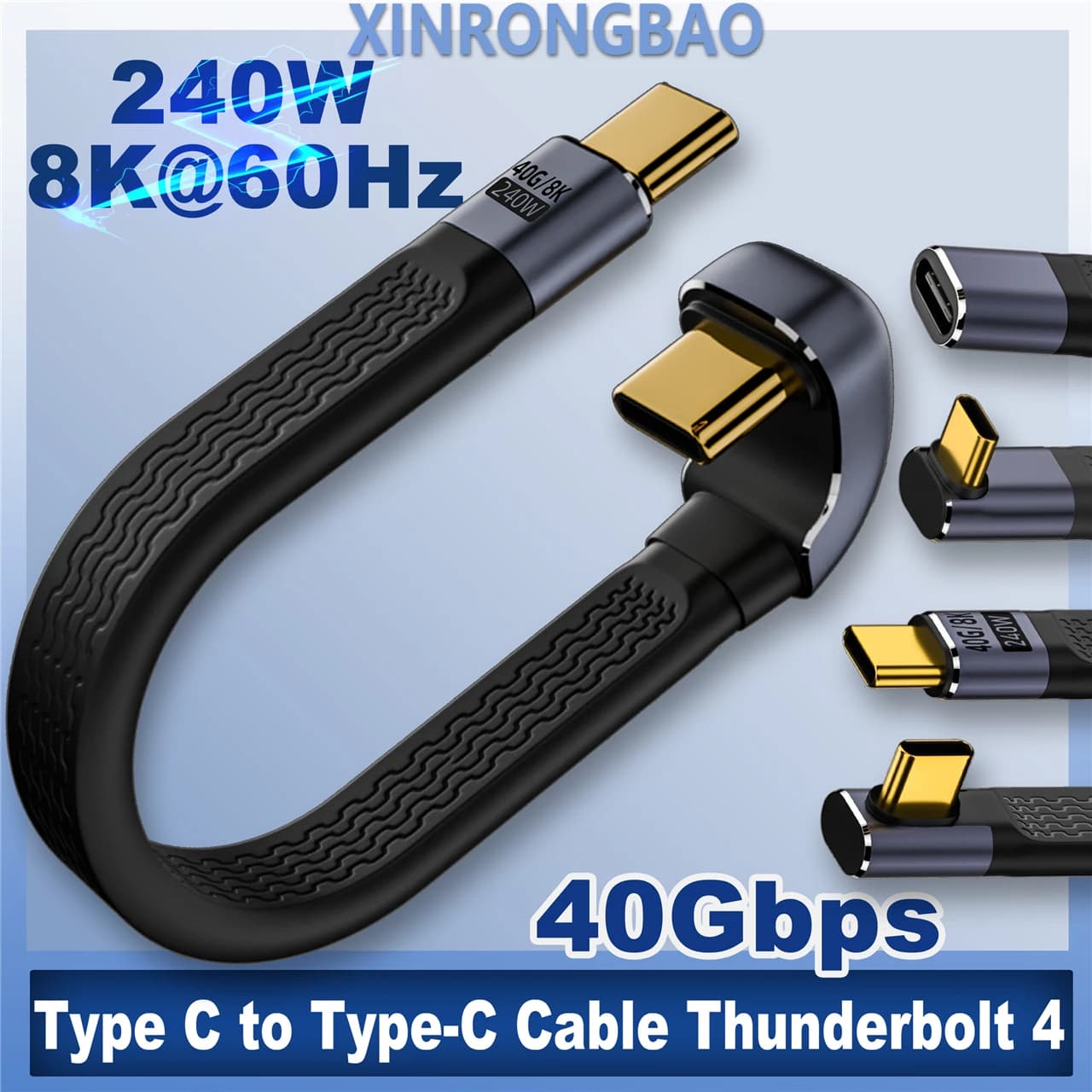 Cavo FPC USB 4.0 Gen3 40 Gbps a forma di U PD 240 W Cavo di ricarica rapida da tipo C a tipo C Cavo Thunderbolt 4 8K a 60 Hz Cavo dati USB C