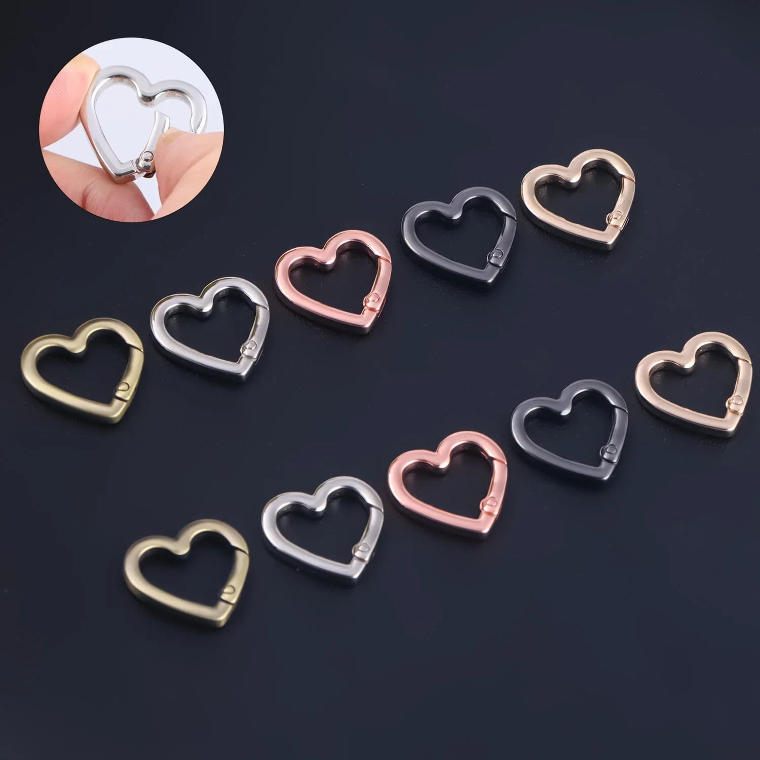 5 pezzi fermagli a molla a forma di cuore in metallo moschettone apribile portachiavi clip per borsa gancio fibbie a catena per cani accessori per connettori