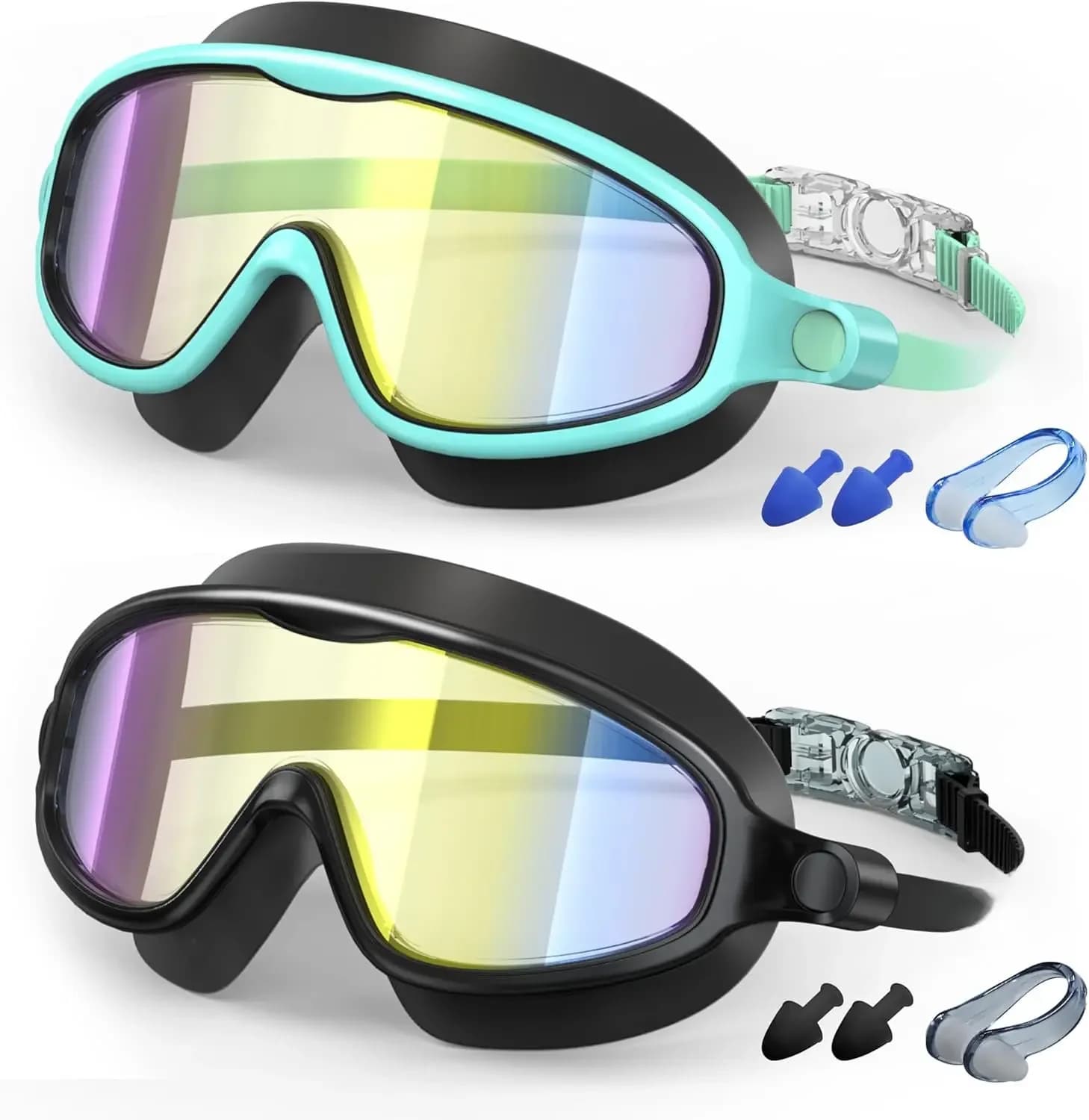 2-piece swimming goggles, anti-fog and anti-ultraviolet wide-field swimming goggles, suitable for young boys and girls aged 3-15